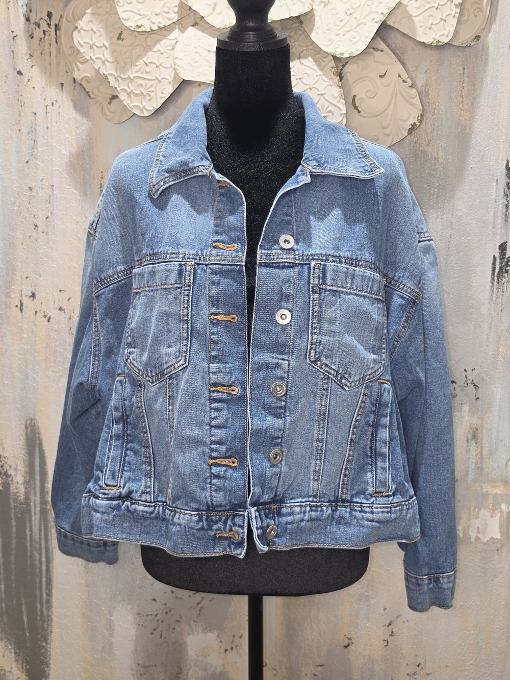 Jessica Simpson Blue Denim Jacket with 3/4 Sleeves & Front Pockets